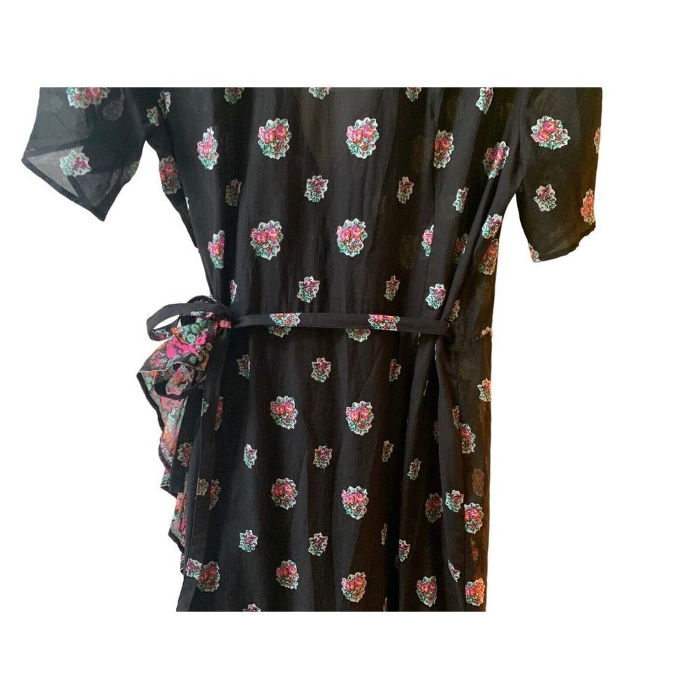Soleiado Paris NWT Womens Black Paoline Pompadour Wrap S/S Dress EU 44 L US14 - Picture 8 of 16